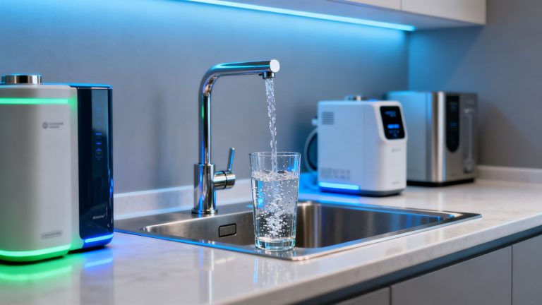 Advanced water filtration system in a modern kitchen.