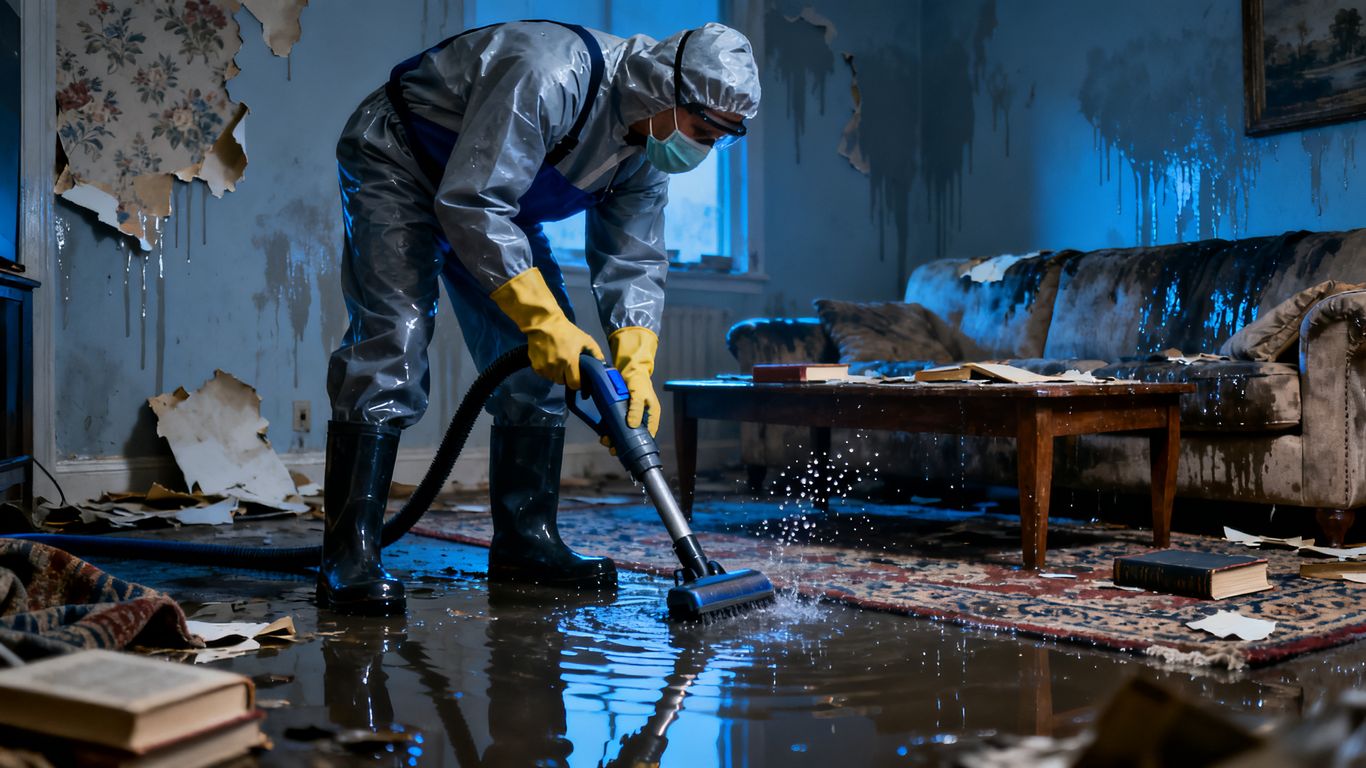 Water damage restoration in progress